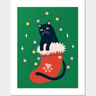 Christmas Lights Cat Posters and Art
